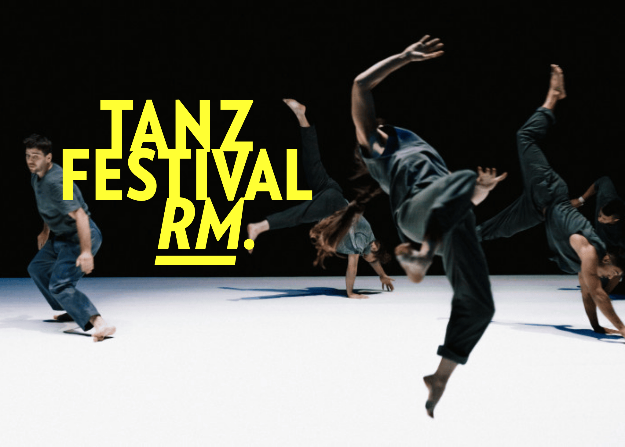 Tanzende Menschen mit dem Logo: Tanzfestival Rhein-Main