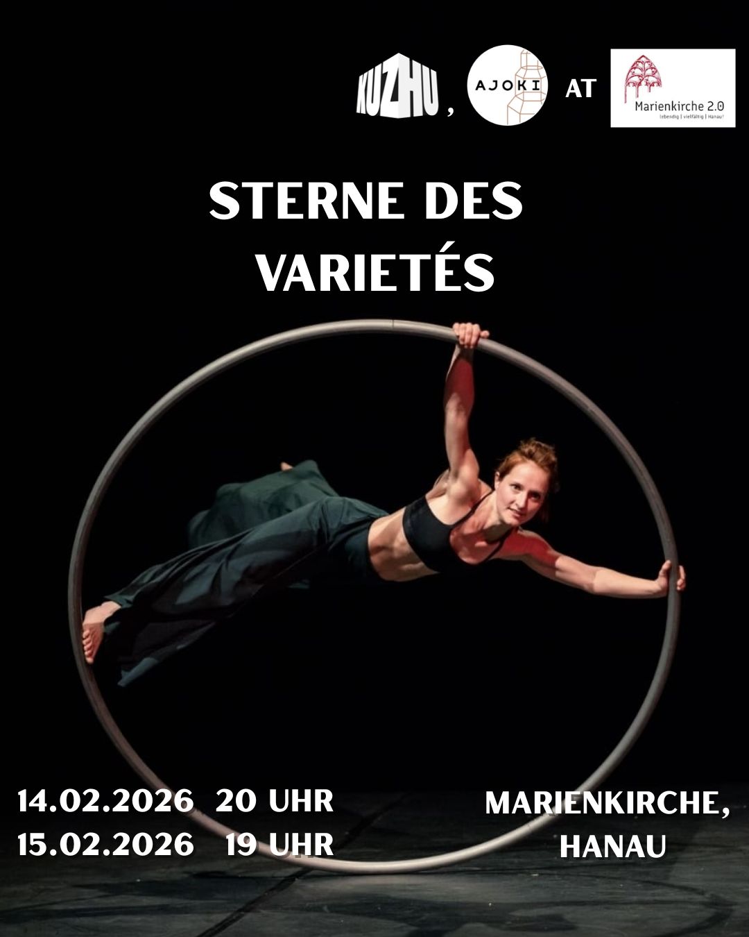 Frau in einem Ring mit der Überschrift "Sterne des Varietés"